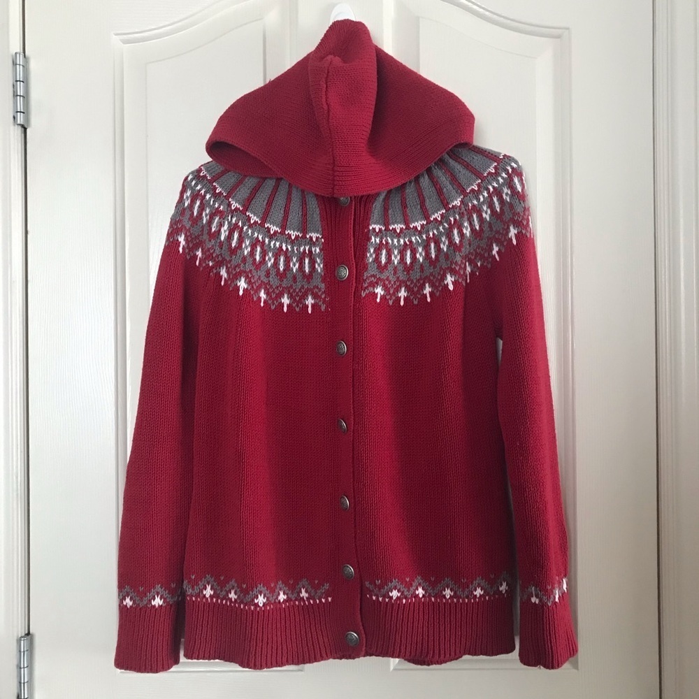 Vintage Northern Reflections Hooded Cardigan Nordic Design Size Medium Red